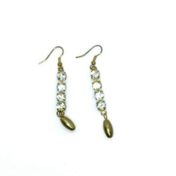Gold-Tone Rhinestone Chain Dangle Earrings - Picture 4 of 6